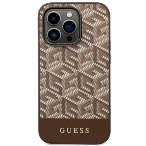 Guess GUHMP14XHGCFSEW iPhone 14 Pro Max 6.7" barna keménytok GCube Stripes MagSafe - Image 2