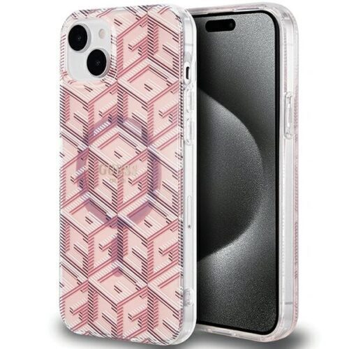 Guess GUHMP15SHGCUSTGP iPhone 15 6.1" rózsaszín keménytok IML GCube MagSafe