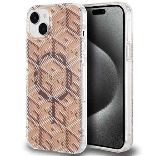 Guess GUHMP15SHGCUSTGW iPhone 15 6.1" barna keménytok IML GCube MagSafe