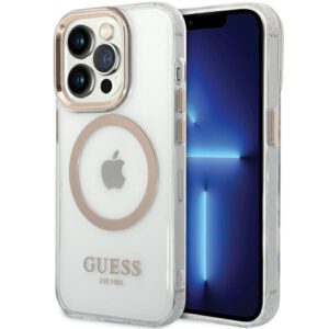 Guess GUHMP15SHTRMD Metal Outline MagSafe-kompatibilis tok iPhone 15 - arany színű