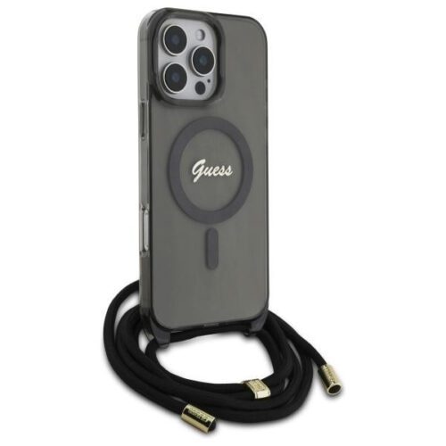Guess GUHMP16LHCTSGNSK Crossbody Cord Script MagSafe MagSafe-kompatibilis keménytok iPhone 16 Pro - fekete - Image 2