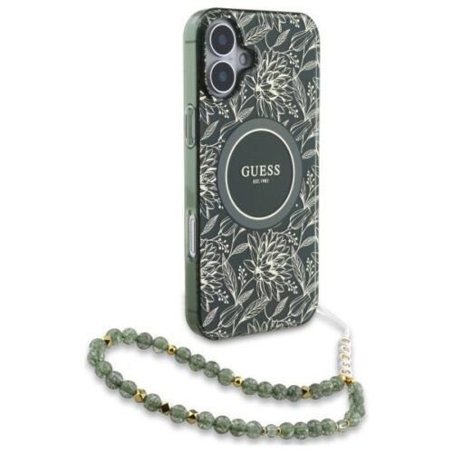 Guess GUHMP16SHCPOFPA IML Flowers Allover Electro With Pearl Strap MagSafe keménytok iPhone 16 - zöld - Image 2