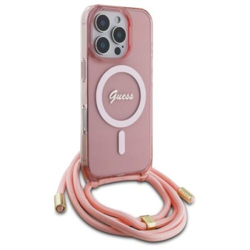 Guess GUHMP16XHCTSGNSP Crossbody Cord Script MagSafe MagSafe-kompatibilis keménytok iPhone 16 Pro Max - rózsaszín - Image 2