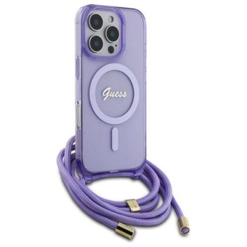 Guess GUHMP16XHCTSGNSU Crossbody Cord Script MagSafe MagSafe-kompatibilis keménytok iPhone 16 Pro Max - lila - Image 2