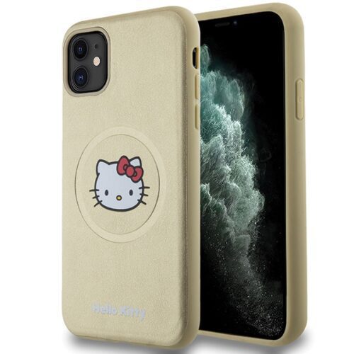 Hello Kitty HKHMN61PGHCKD iPhone 11 6.1" arany keménytok bőr Kitty Head MagSafe