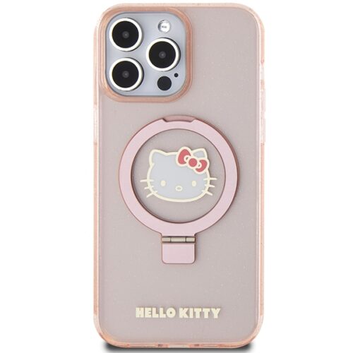 Hello Kitty HKHMP15XHRSGEP iPhone 15 Pro Max 6.7" rózsaszín keménytok gyűrűs állvány Glitter Electrop Logo MagSafe - Image 2