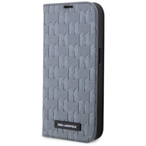 Karl Lagerfeld KLBKP14SSAKLHPG iPhone 14 6.1" könyvtok ezüst saffiano monogrammal