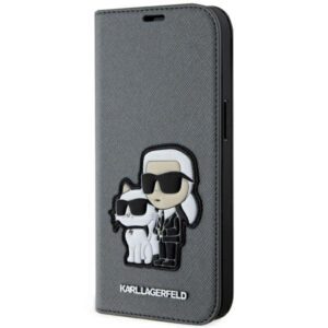 Karl Lagerfeld KLBKP14SSANKCPG iPhone 14 6.1" könyvtok ezüst Saffiano Karl & Choupette Karl és Choupette