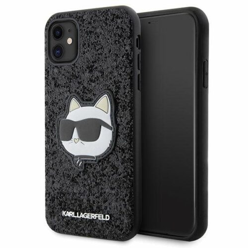 Karl Lagerfeld KLHCN61G2CPK iPhone 11 6.1" fekete keménytok Glitter Choupette Patch