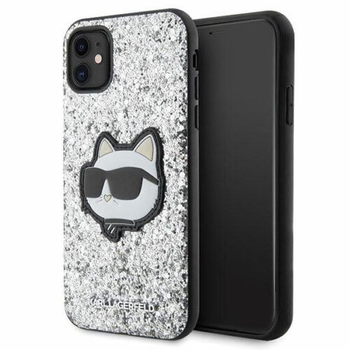 Karl Lagerfeld KLHCN61G2CPS iPhone 11 6.1" ezüst keménytok Glitter Choupette Patch