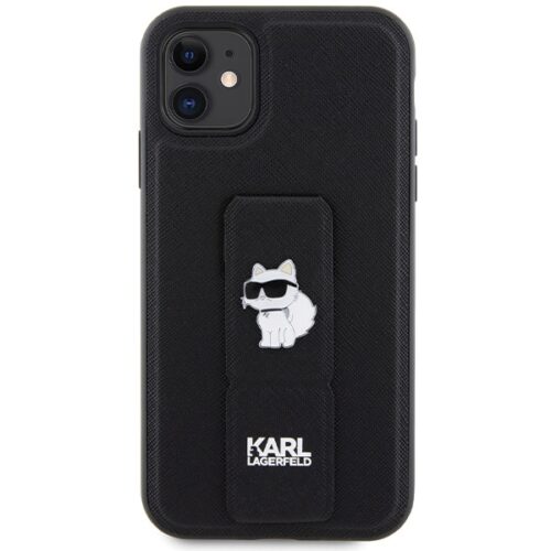Karl Lagerfeld KLHCN61GSACHPK iPhone 11 6.1" fekete keménytok Gripstand Saffiano Choupette kitűző - Image 2