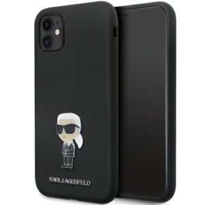 Karl Lagerfeld KLHCN61SMHKNPK iPhone 11 6.1" fekete szilikon ikonikus fém kitűző tok