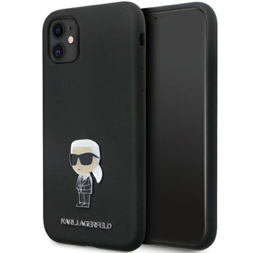 Karl Lagerfeld KLHCN61SMHKNPK iPhone 11 6.1" fekete szilikon ikonikus fém kitűző tok