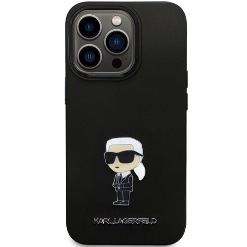Karl Lagerfeld KLHCP13LSMHHKNPK iPhone 13 Pro / 13 6.1" fekete szilikon ikonikus fém kitűző tok - Image 2