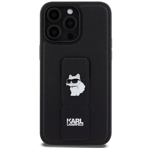 Karl Lagerfeld KLHCP13XGSACHPK iPhone 13 Pro Max 6.7" fekete keménytok Gripstand Saffiano Choupette kitűző - Image 2