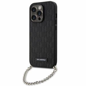 Karl Lagerfeld KLHCP14LSACKLHPK iPhone 14 Pro 6.1" fekete keménytok Saffiano monogramos lánccal