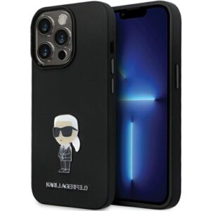 Karl Lagerfeld KLHCP14LSMHHKNPK iPhone 14 Pro 6.1" fekete/szilikon ikonikus fém kitűző tok