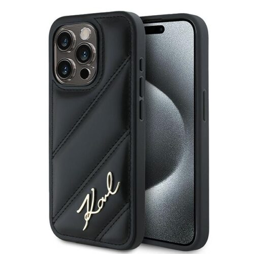 Karl Lagerfeld KLHCP14SPQDSMGK Diagonal Quilted Script tok iPhone 14 - fekete