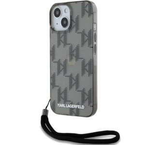 Karl Lagerfeld KLHCP15SHKDPNSK IML Mono KL Pattern & Cord tok iPhone 15 - fekete