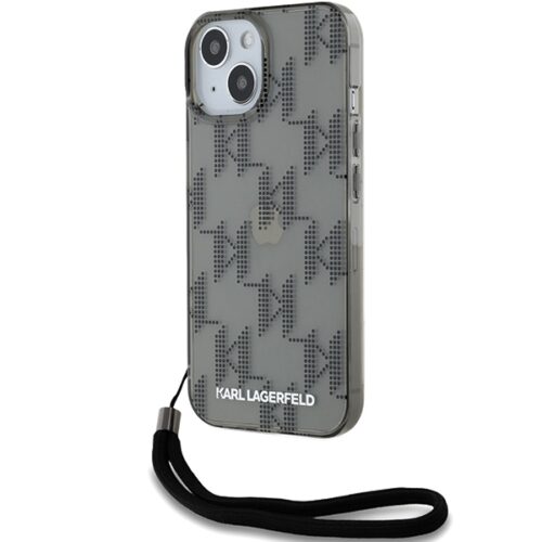 Karl Lagerfeld KLHCP15SHKDPNSK IML Mono KL Pattern & Cord tok iPhone 15 - fekete