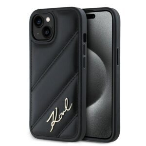 Karl Lagerfeld KLHCP15SPQDSMGK Diagonal Quilted Script tok iPhone 15 - fekete
