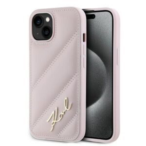 Karl Lagerfeld KLHCP15SPQDSMGP Diagonal Quilted Script tok iPhone 15 - rózsaszín
