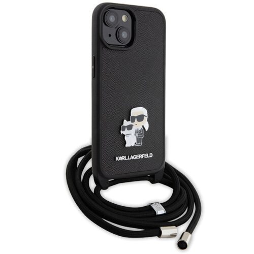 Karl Lagerfeld KLHCP15SSAKCPSK iPhone 15 6.1" keménytok fekete Crossbody Saffiano Metal Pin Karl & Choupette - Image 2