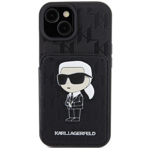 Karl Lagerfeld KLHCP15SSAKKNSCK iPhone 15 6.1" fekete keménytok Saffiano kártyatartóval és támasztóval monogram ikonikus - Image 2