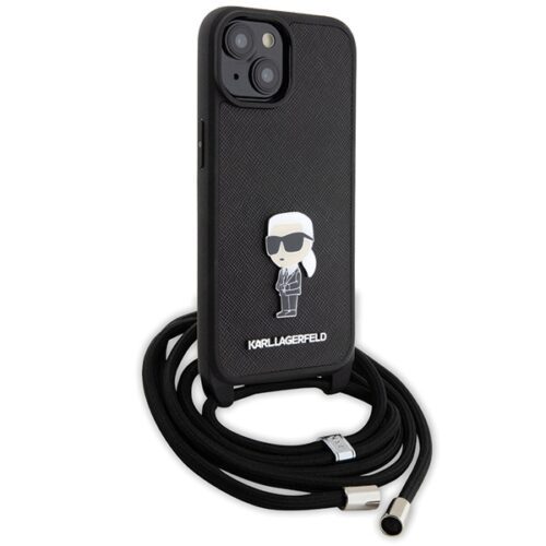 Karl Lagerfeld KLHCP15SSASKNPSK iPhone 15 6.1" keménytok fekete Crossbody Saffiano Monogram Metal Pin Karl & Choupette - Image 2