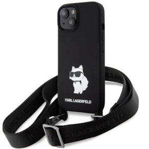 Karl Lagerfeld KLHCP15SSCBSCNK iPhone 15 6.1" keménytok fekete Crossbody szilikon Choupette