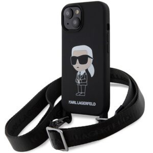 Karl Lagerfeld KLHCP15SSCBSKNK iPhone 15 6.1" keménytok fekete Crossbody Szilikon ikonikus ikonikus