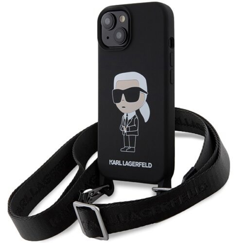 Karl Lagerfeld KLHCP15SSCBSKNK iPhone 15 6.1" keménytok fekete Crossbody Szilikon ikonikus ikonikus