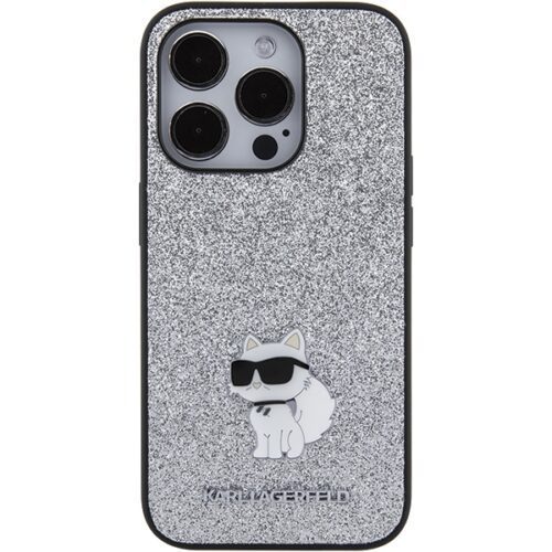 Karl Lagerfeld KLHCP15XGCNPSG iPhone 15 Pro Max 6.7" ezüst keménytok Fix Glitter Choupette Logo fém kitűző - Image 2