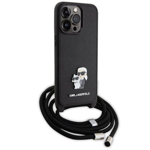 Karl Lagerfeld KLHCP15XSAKCPSK iPhone 15 Pro Max 6.7" keménytok fekete Crossbody Saffiano Metal Pin Karl & Choupette - Image 2