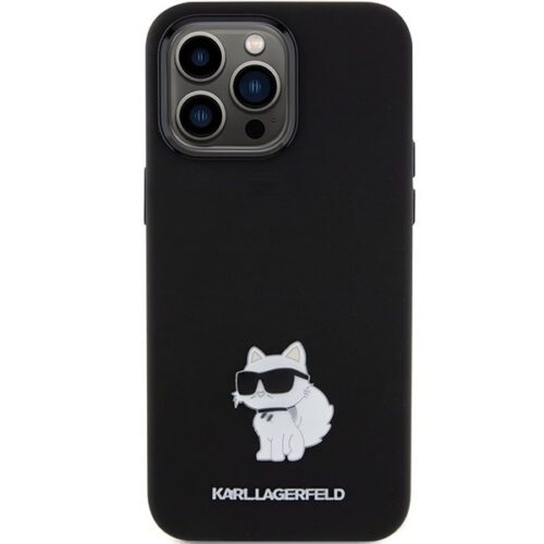 Karl Lagerfeld KLHCP15XSMHCNPK iPhone 15 Pro Max 6.7" fekete Szilikon Choupette fém kitűző tok - Image 2
