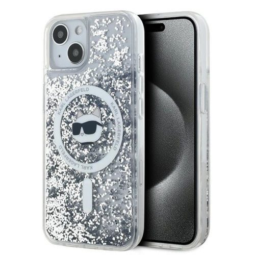Karl Lagerfeld KLHMP14SLGCHSGH Liquid Glitter Choupette Head MagSafe-kompatibilis tok iPhone 14 - átlátszó