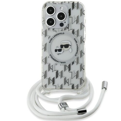 Karl Lagerfeld KLHMP15LHCCKCKLCT IML Crossbody Monogram Karl & Choupette Head MagSafe-kompatibilis tok iPhone 15 Pro - átlátszó