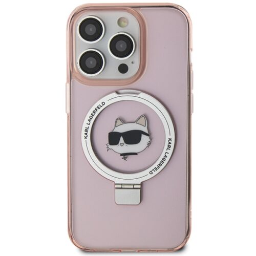 Karl Lagerfeld KLHMP15LHMRSCHP iPhone 15 Pro 6.1" rózsaszín keménytok gyűrűs állvány Choupette Head MagSafe - Image 2