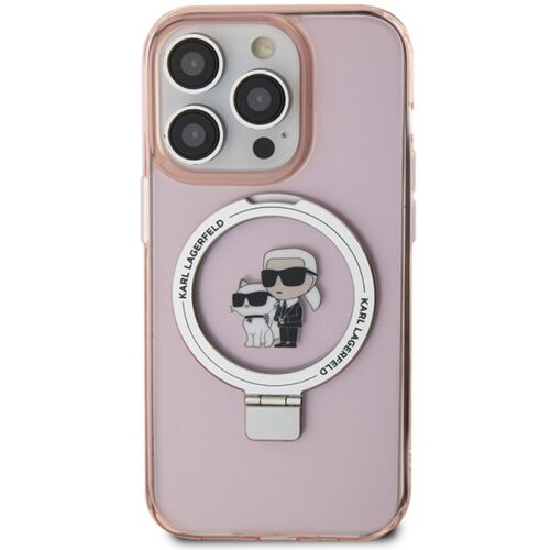 Karl Lagerfeld KLHMP15LHMRSKCP iPhone 15 Pro 6.1" rózsaszín keménytok gyűrűs állvány Karl&Choupettte MagSafe - Image 2