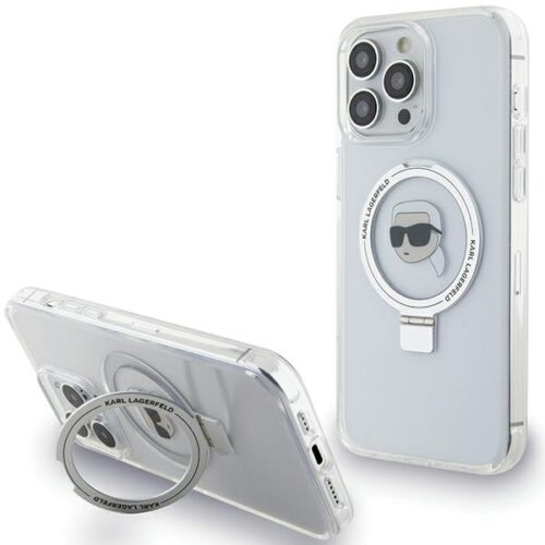 Karl Lagerfeld KLHMP15LHMRSKHHH iPhone 15 Pro 6.1" fehér keménytok gyűrűs állvány Karl Head MagSafe