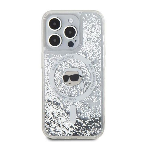 Karl Lagerfeld KLHMP15LLGKISGH Liquid Glitter Karl Head MagSafe-kompatibilis tok iPhone 15 Pro - átlátszó - Image 2