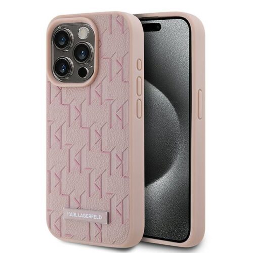 Karl Lagerfeld KLHMP15LPKHPORPP Leather Monogram Metal Logo tok iPhone 15 Pro - rózsaszín