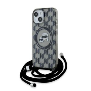 Karl Lagerfeld KLHMP15SHCKCKLCK IML Crossbody Monogram Karl & Choupette Head MagSafe-kompatibilis tok iPhone 15 - fekete