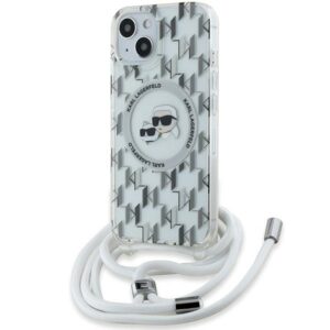 Karl Lagerfeld KLHMP15SHCKCKLCT IML Crossbody Monogram Karl & Choupette Head MagSafe-kompatibilis tok iPhone 15 – átlátszó