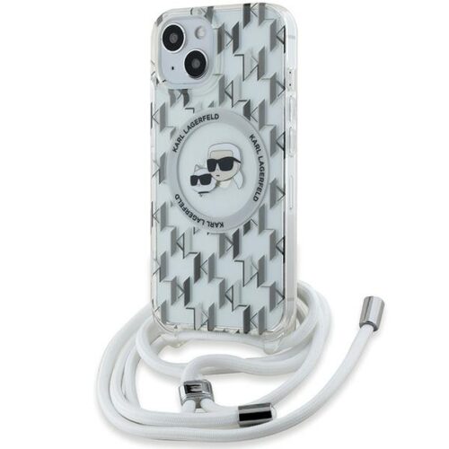 Karl Lagerfeld KLHMP15SHCKCKLCT IML Crossbody Monogram Karl & Choupette Head MagSafe-kompatibilis tok iPhone 15 – átlátszó