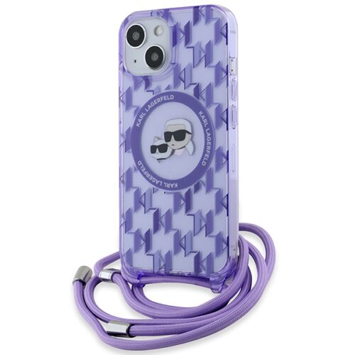 Karl Lagerfeld KLHMP15SHCKCKLCU IML Crossbody Monogram Karl & Choupette Head MagSafe-kompatibilis tok iPhone 15 - lila