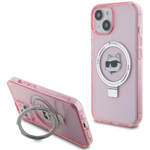 Karl Lagerfeld KLHMP15SHMRSCHP iPhone 15 6.1" rózsaszín keménytok gyűrűs állvány Choupette Head MagSafe