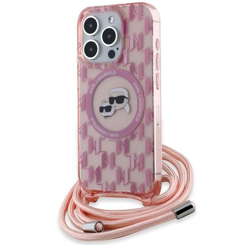 Karl Lagerfeld KLHMP15XHCCKCKLCP IML Crossbody Monogram Karl & Choupette Head MagSafe-kompatibilis tok iPhone 15 Pro Max - rózsaszín