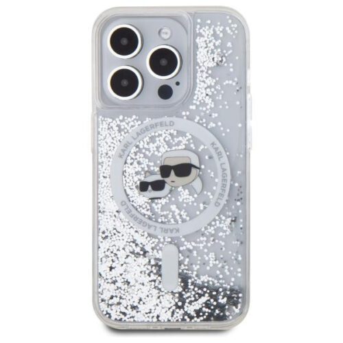 Karl Lagerfeld KLHMP15XLGKCSGH Liquid Glitter Karl&Choupette Head MagSafe-kompatibilis keménytok iPhone 15 Pro Max - átlátszó - Image 2
