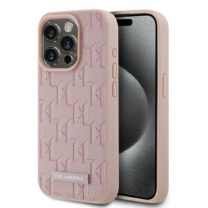 Karl Lagerfeld KLHMP15XPKHPORPP Leather Monogram Metal Logo tok iPhone 15 Pro Max - rózsaszín